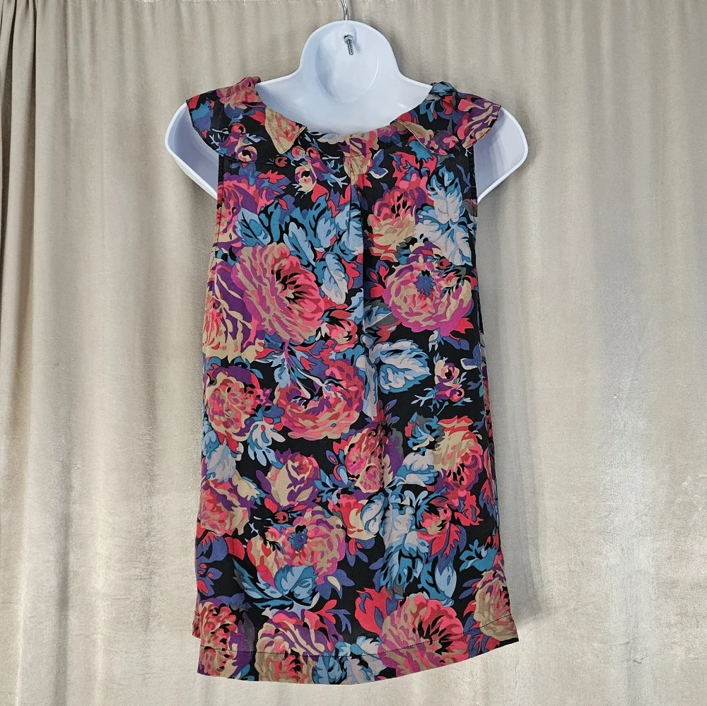NWOT Anthropologie Moulinette Soeurs pink purple red blue floral silk top 2 - Picture 3 of 7